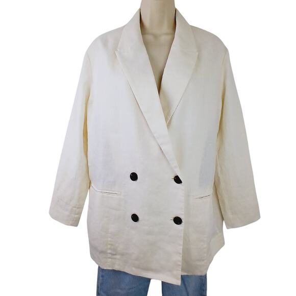 Everlane SZ 2 The Linen Double Breasted Blazer Bone European Flax NWT - Picture 3 of 7